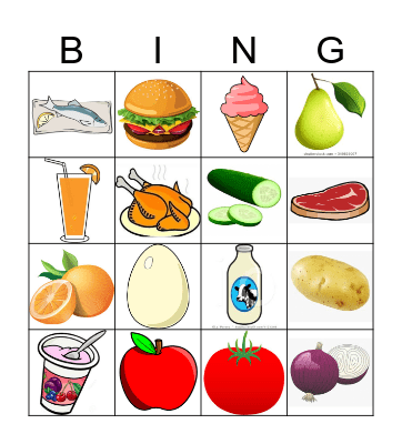 Food and Drink Bingo Card