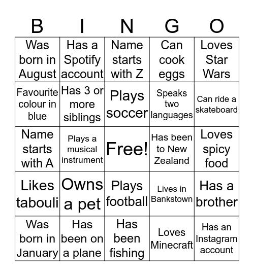 Classmate Bingo Card