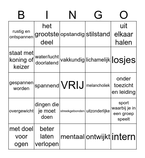 Tegenstelling opdr. 1 Bingo Card