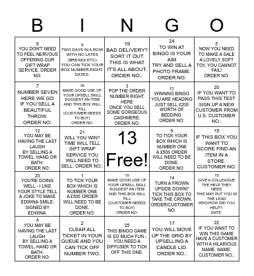 Cashmere Bingo Challenge Bingo Card