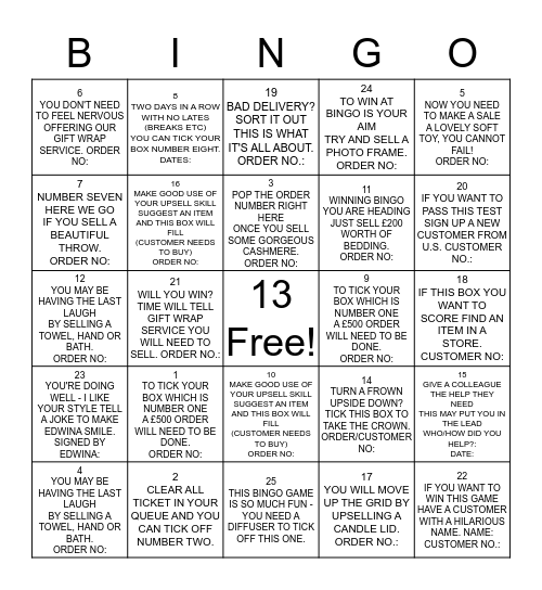 Cashmere Bingo Challenge Bingo Card