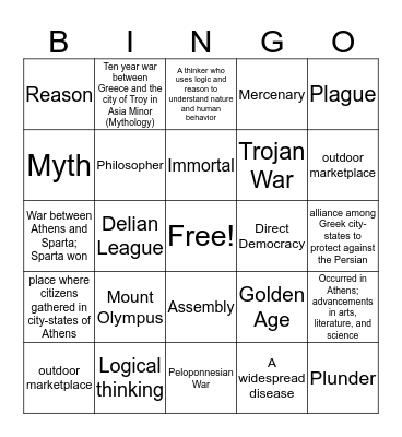 Ancient Greece Bingo Card