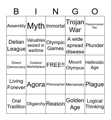 Greece Bingo Card