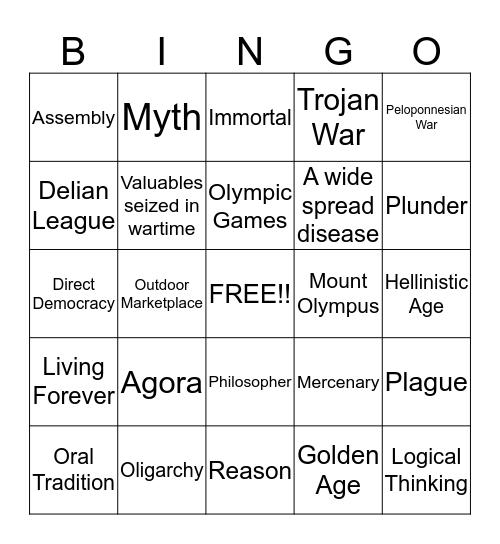 Greece Bingo Card