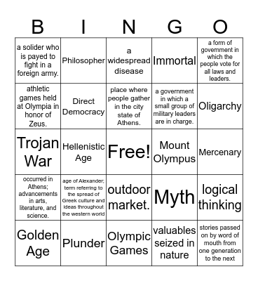 Ancient Greece Bingo Card