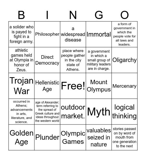 Ancient Greece Bingo Card