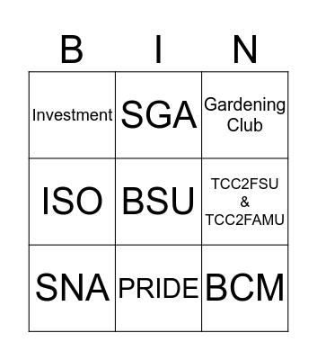 Club Fair Bingo Card