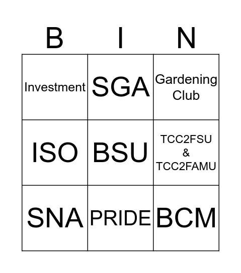 Club Fair Bingo Card