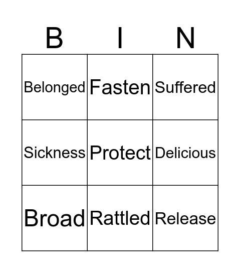 Spelling Words Bingo Card