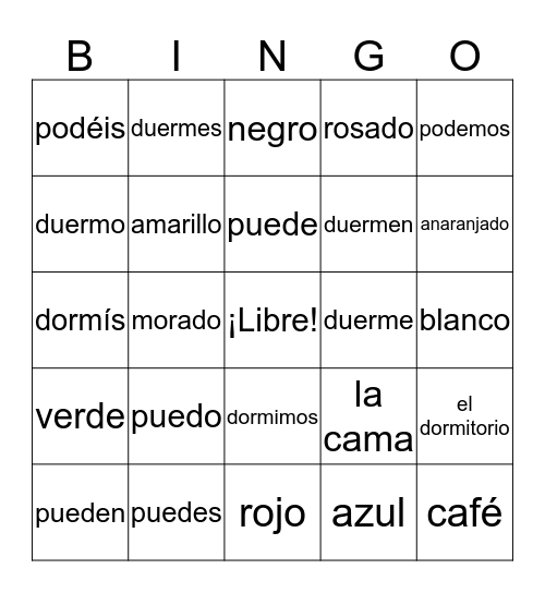 Dormir/Poder BINGO Card