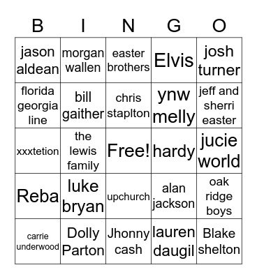 singers Bingo Card