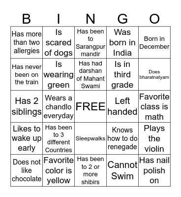 People Bingo Card