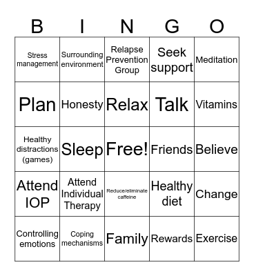 Recovery Bingo Card