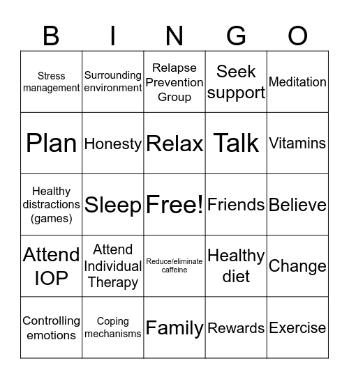 Recovery Bingo Card