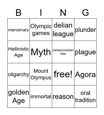 Greece Bingo Card