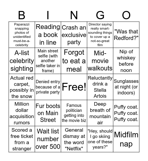 Sundance Bingo Card