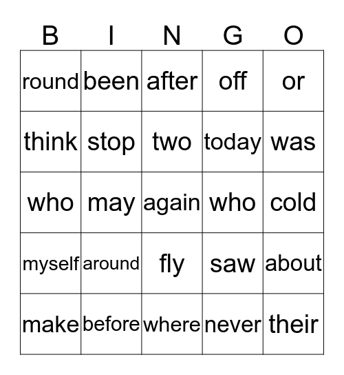 List 7 Bingo Card