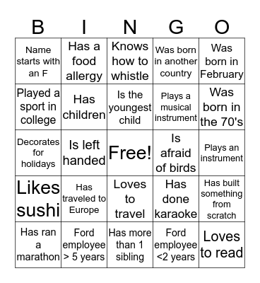 Networking Bingo Card