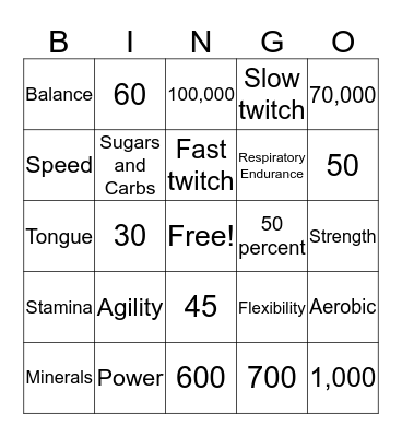 Fitness Bingo Card