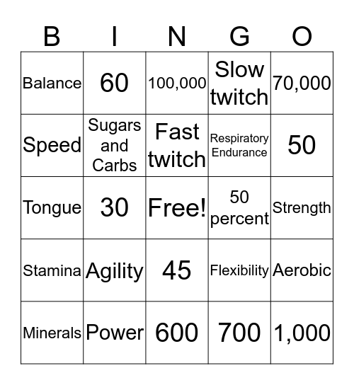 Fitness Bingo Card