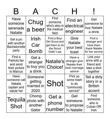 Natalie's Bachelorette Bingo Card