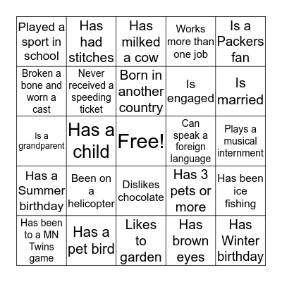 Have fun at work day! Twin Rivers BINGO! Bingo Card