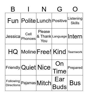 Field Trip Bingo Card