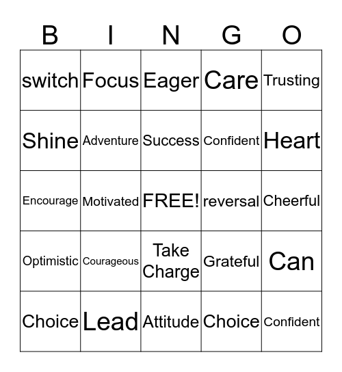 Positive Change Bingo Card