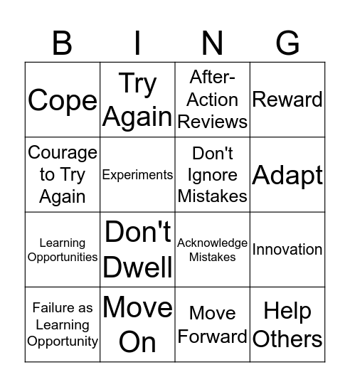 Resilience Bingo Card