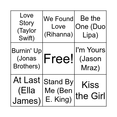 Valentines Musical Bingo Card