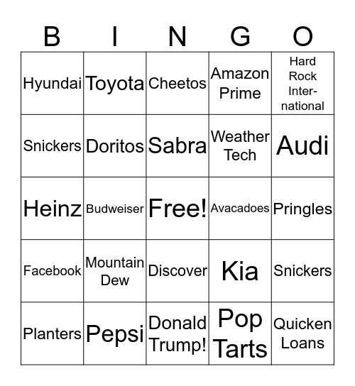 2020 Super Bowl Bingo Card