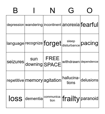 ALZHEIMER'S DISEASE Bingo Card