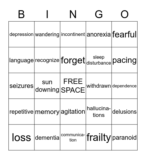 ALZHEIMER'S DISEASE Bingo Card