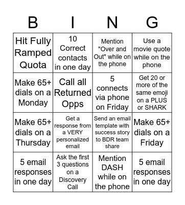 SDR Bingo Card