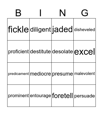January Vocabulary Bingo Card