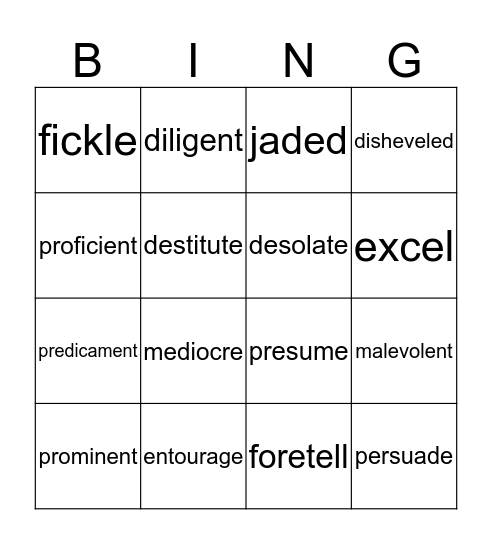 January Vocabulary Bingo Card