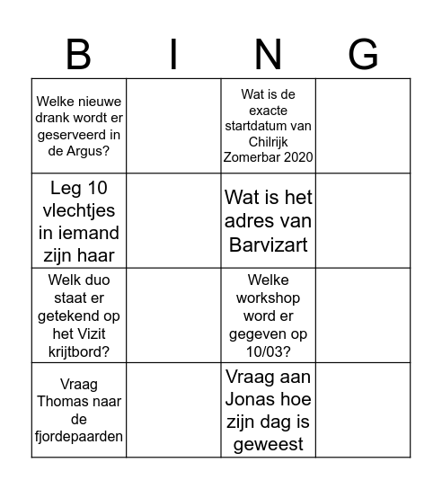 Vizit Bingo Card
