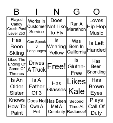 Radiance 2020 Bingo Card