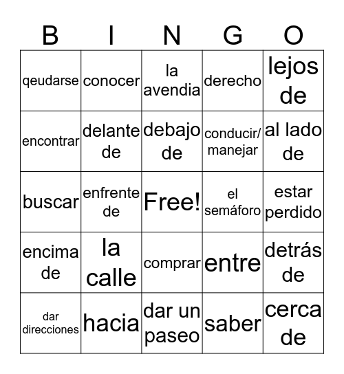 Vocabulario de Comunidad Bingo Card