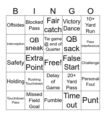 Superbowl Bingo Card