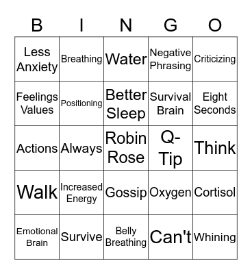 SHIFTING GEARS - Your Best Self Bingo Card