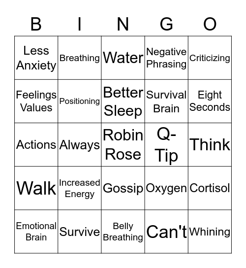 SHIFTING GEARS - Your Best Self Bingo Card