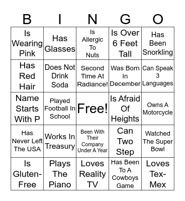 Radiance 2020 Bingo Card