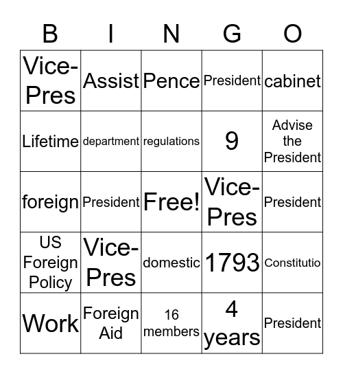 Executive Branch Bingo Card