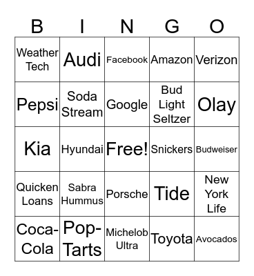 Super Bowl 54 Bingo Card