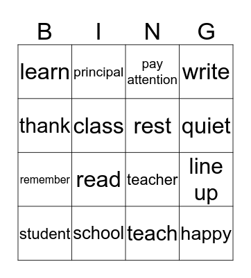 School Signs Bingo Card