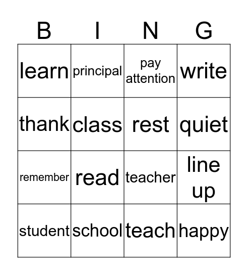 School Signs Bingo Card