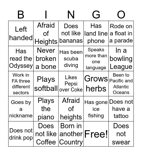 MSFAA Bingo!! Bingo Card
