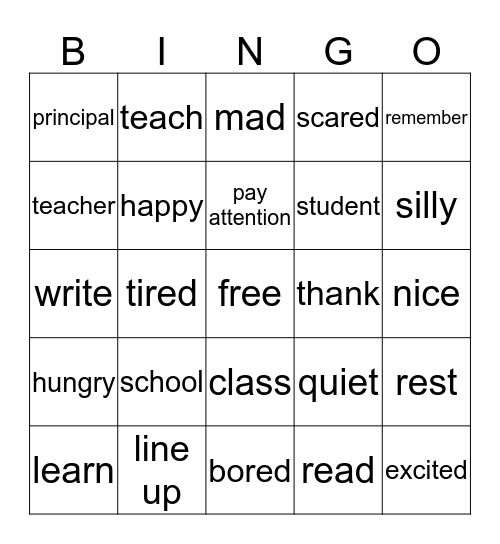 School Signs Bingo Card