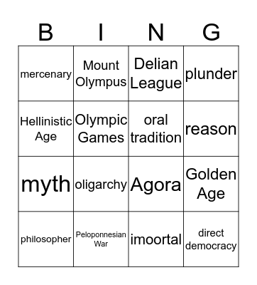 Greece Bingo Card